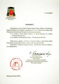 Dekret JE Abp. Kazimierza Nycza